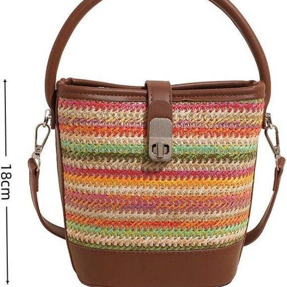 Fashion-Forward Green Contrast Color Mini Bucket Bag - Women's Straw Crossbody - Picture 9 of 9